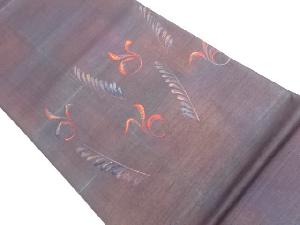 手織り紬抽象花葉模様刺繍袋帯